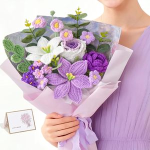 Bouquet di Fiori di Giglio e Rosa Lavorato a Mano all'Uncinetto, Stile Naturale, Bouquet <span class=keywords><strong>Viola</strong></span> <span class=keywords><strong>da</strong></span> <span class=keywords><strong>Giardino</strong></span> 1987 - Product Image 1