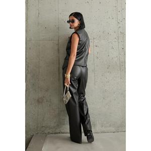 Ensemble 2 pièces noir croisé pour femme : gilet et pantalon, style chemisier et pantalon, taille XL, vente en gros - Product Image 1