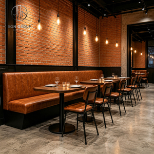 Ensemble de mobilier Ron Group : banquette en cuir rembourrée, table carrée en bois massif, chaise personnalisée – Ensemble commercial pour <span class=keywords><strong>restaurant</strong></span> - Product Image 1