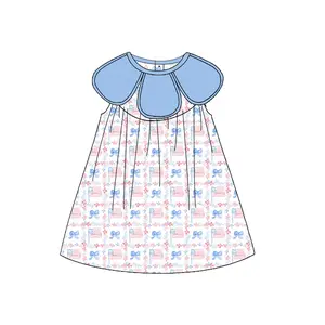 Puresun高品質夏キッズ服7月4日旗花柄プリント女の赤ちゃん服セットスカラップカラー