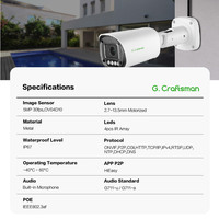 Caméra de sécurité IP bullet POE GR-YUSVI-M5V GCraftsman, 5MP, IP67, étanche en extérieur, avec objectif varifocal 2,7~13,5 mm