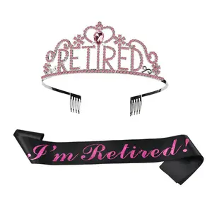 Various Colors I'm Retired Ceremonial Band RETIRED Headbands Crown Shoulder Strap Set For Retirement Party Decoration