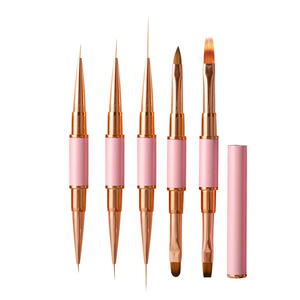 Kit de Pinceaux à Ongles Double Embout Or Rose avec Manche Rose et Noir, Pinceau Plat en Nylon pour Nail Art, Stylo Gel pour Ombre et Sculpture, Idéal pour Salon de Manucure - Product Image 5
