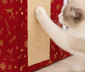 Cama Cueva Plegable para Gatos, Festiva y Navideña, Casa para Mascotas Cálida y Acogedora con Rascador, Nido para Gatos de Doble Capa para Interiores - Product Image 5