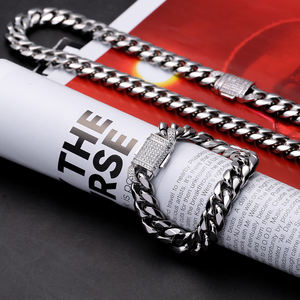 KRKC — chaîne à mailles cubaines en acier inoxydable, fermoir glacé, 12mm, plaqué or, argent blanc, <span class=keywords><strong>Miami</strong></span>, livraison directe - Product Image 4