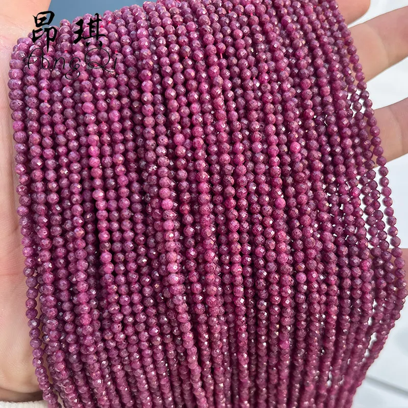 Wholesale 2mm 3mm Ruby Stone Natural Faceted Rondelle Gemstone Beads Loose Round Natural Faceted Ruby Beads