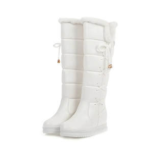 Stivali invernali da donna in pile nero bordati al ginocchio <span class=keywords><strong>con</strong></span> <span class=keywords><strong>zeppa</strong></span> in pizzo Sole stile calore europeo americano per le giornate fredde - Product Image 2