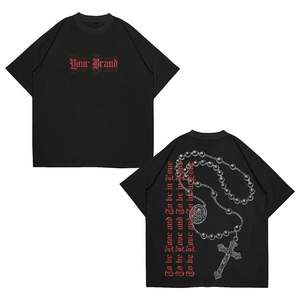 T-shirt noir surdimensionné de haute qualité pour homme Design graphique à l'eau de lavage Haut lourd 100% coton Style Hip Hop à la mode - Product Image 3