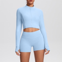 Stok Tersedia; Set Pendek Berbahan Solid Warna Polos, Dua Sisi Berbahan Brushed, Sensasi Nyaman; Pakaian Olahraga Dua Potong untuk Lari, Fitness, dan Yoga yang Pas di Badan