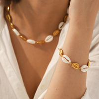 Ensemble collier pendentif coquillage et bracelet en acier titane, bijoux de luxe légers en acier inoxydable inaltérable pour femme