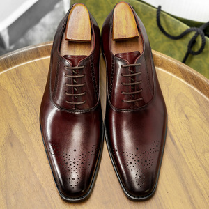 Zapatos Oxford de Cuero Genuino Color Borgoña para Hombre, con Punta Puntiaguda, Cordones, Color Sólido, Suela de Goma, para Cualquier Ocasión, Envío Directo - Product Image 2