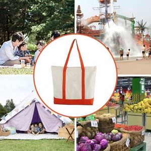 Wholesale Custom Printed Logo Reusable Colors Stitching Large Capacity Cotton Canvas Shopping Tote <b>Bag</b> Letter Pattern Custom - Product Image 4