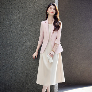 Women's Green Blazer Three Quarter Sleeve Solid Color Polyester Breathable Casual Korean Style Suit Jacket for Petite Women - Product Image 2