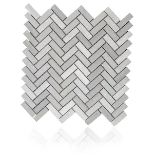 Cheap high quality white wood marble herringbone mosaic tiles