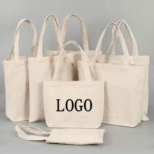 Custom Medium <b>Canvas</b> <b>Tote</b> Bags Long Handle High Quality Eco-Friendly Cotton Fashionable Letter Pattern Zipper Closure Custom - Product Image 4