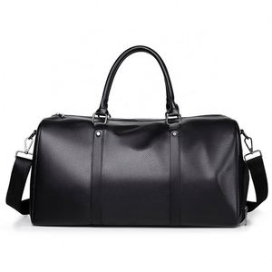 Custom Wholesale Black <b>Leather</b> Travel <b>Duffle</b> <b>Bag</b> with Shoe Pouch Water Resistant Weekender <b>Bag</b> for <b>Men</b> - Product Image 1