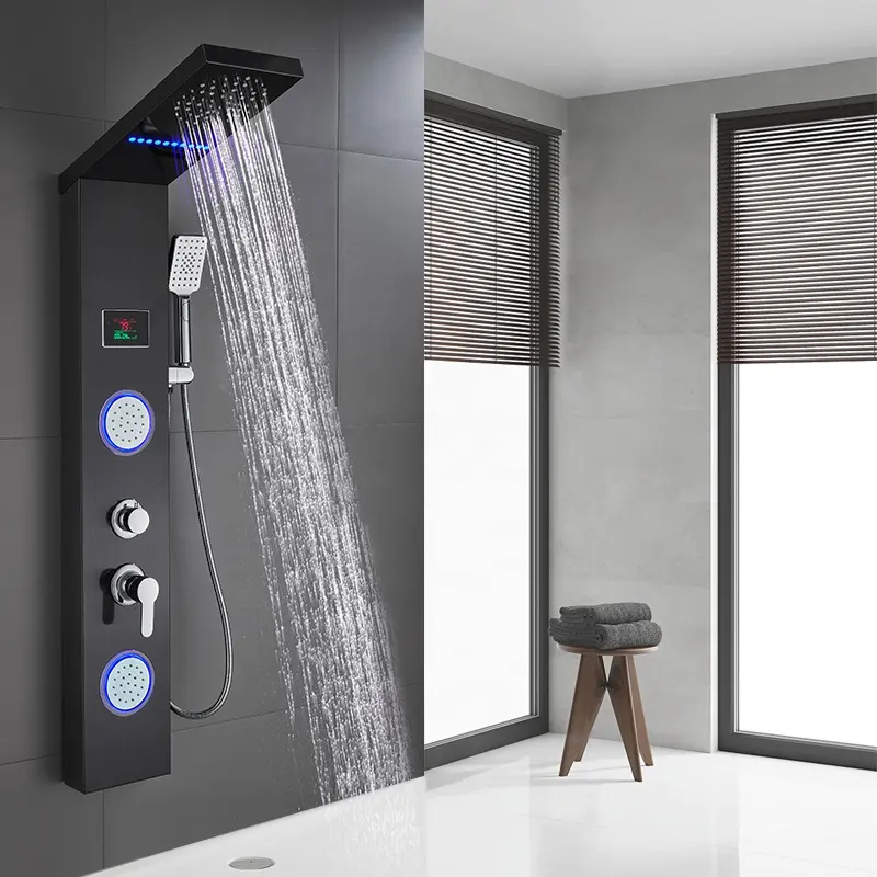 Sistem Keran Pancuran Air Hujan Air Terjun Digital Led Panel Pancuran Tersembunyi Peralatan Sanitasi dan Kamar Mandi