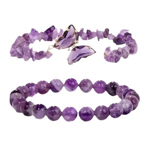 Set di 2 Braccialetti con Farfalle in Cristallo, Bracciale Antistress con Perline di Quarzo Rosa e Ossidiana Naturale, Regalo di Moda - Product Image 5