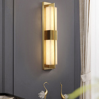 Nouvelle applique murale en cuivre de style chinois moderne, lampe murale en marbre LED pour chambre à coucher, chevet