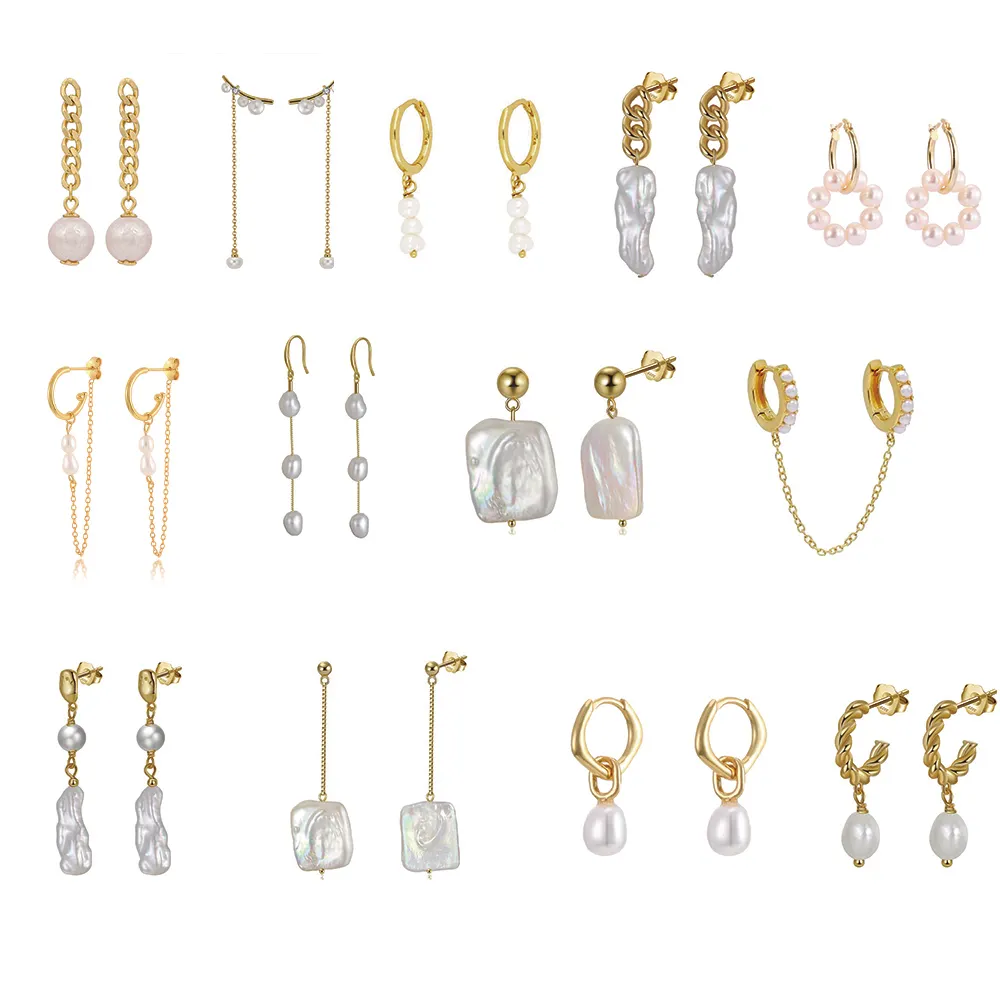 Nouveau concepteur de bijoux en argent en gros plaqué or perle d'eau douce boucles d'oreilles mariage perle boucles d'oreilles pour les femmes bijoux cadeau