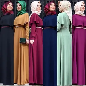 Производство мусульманской женской одежды, однотонное атласное платье, мусульманские Многослойные мусульманские платья Дубая для женщин