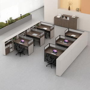 Bureau <span class=keywords><strong>de</strong></span> travail moderne et simple pour employés avec écran <span class=keywords><strong>de</strong></span> séparation et casier intégré - Product Image 4