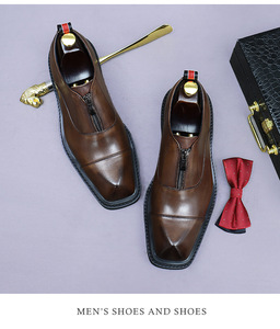 รองเท้าหนังแท้ผู้ชายแบบใหม่ สไตล์หรูหราและทันสมัย พร้อมซิป ดีไซน์ลำลอง รองเท้าหนังผู้ชายแบบทางการและแบบอ็อกซ์ฟอร์ด - Product Image 6