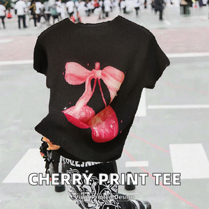 เสื้อยืดพิมพ์ลายเชอร์รี่ ผ้าเจอร์ซีย์ ป้องกันการเป็นขุย พิมพ์ลายดิจิตอล คอกลม แขนสั้น ทรงหลวม ใส่ได้หลากหลาย สำหรับฤดูร้อน - Product Image 2