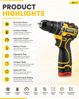 Perceuse sans fil électrique à moteur sans balais avec support OEM, ensemble de visseuses à percussion 50 Nm avec lumière LED pour usage industriel, domestique et bricolage