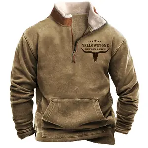 2024 Plus Size Inverno Quente Espessado Vintage Ocidental Azteca Estilo Masculino Velo Sherpa Zip Up Pullover Jacket Com Bolso