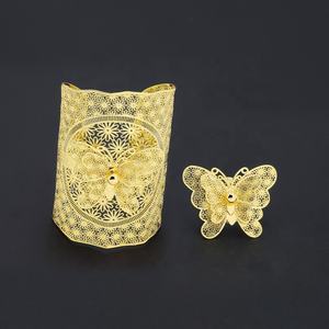 Anillo de Mariposa y Flor Grande de Latón para Mujer JXX, Juego de Brazaletes Nupciales Chapados en Oro para Regalo de Boda India - Product Image 4