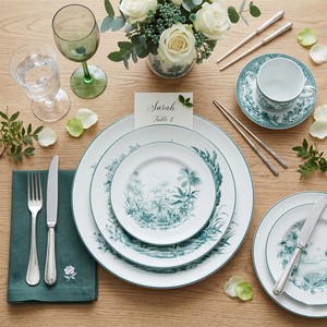 Lot de vaisselle en porcelaine à motif paysager <span class=keywords><strong>vert</strong></span>, assiettes rondes en céramique pour la restauration en gros - Product Image 4