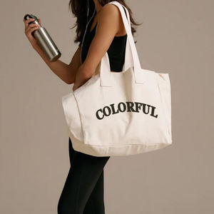 Sac fourre-tout en toile réutilisable et écologique, vente en gros, impression personnalisée du logo, sac de shopping en coton avec poche - Product Image 1