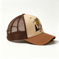 Cappello Trucker Traspirante in Rete a 6 Pannelli in Cotone con Ricamo Scena Montagna Explorer, Logo Personalizzato, per Escursionismo e Avventura, Ideale per Uso Quotidiano Casual