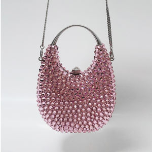 กระเป๋าคลัทช์สีชมพูสำหรับงานปาร์ตี้และงานแต่งงาน ประดับด้วยเพชรและคริสตัล พร้อมหูหิ้วโลหะ ดีไซน์หรูหราสำหรับสุภาพสตรี - Product Image 5