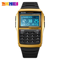 SKMEI 2255 Klassische Retro-Herren-Digitaluhr mit Taschenrechner-Design, TPU-Armband, LED-Anzeige und 3 Bar Wasserdichtigkeit