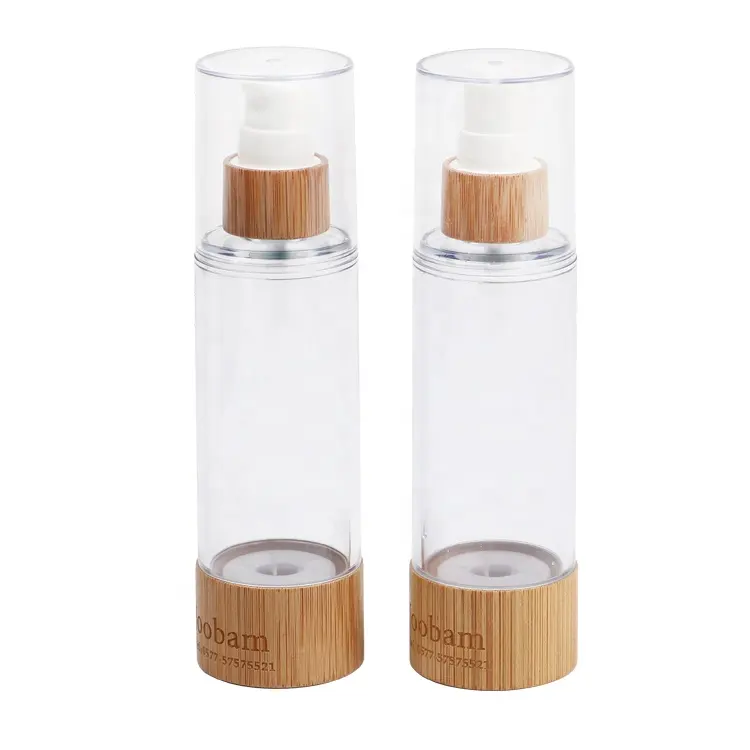 Yeni lüks çevre dostu bambu havasız sprey şişe 20ml 30ml 50ml 80ml 100ml 120ml havasız losyon pompa şişesi