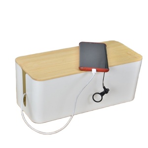 bamboo Power strip storage box data cable charger socket power socket cable management desktop organizer