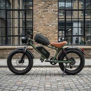 Vélo Électrique Rétro Vert Armée 2026 avec Cadre Intégré, Pneus <span class=keywords><strong>Fat</strong></span> 20x4.0, Moteur Brushless 500W, Suspension Arrière au Lithium 7 Vitesses - Product Image 1