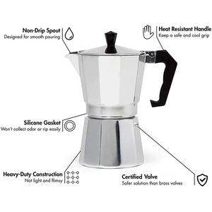 Moka-<span class=keywords><strong>cafetera</strong></span> de inducción de aluminio con mango suave, 6 tazas, moka, <span class=keywords><strong>italiana</strong></span>, clásica, Moka - Product Image 2