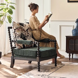 Canapé simple <span class=keywords><strong>en</strong></span> tissu de bois massif rétro français petite chaise de loisirs de balcon domestique dans la chaise longue paresseuse de style ancien - Product Image 4