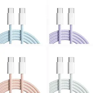 1m 2m Eco-Friendly Braided Cable PD 60W USB C TO TYPE C Fast Charging Cable For Phone Type-c Data Cables