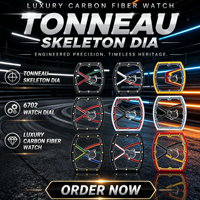 Montre mécanique squelette ultra-fine de luxe pour homme 67-02, montre automatique tonneau en fibre de carbone TPT de haute qualité