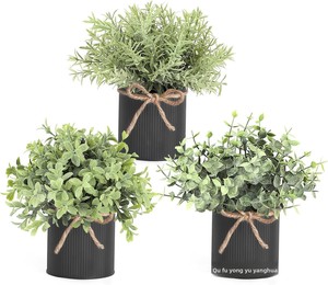 Mini Farmhaus Rustikale Verzinkte Metalltöpfe 3er-Set Künstliche Eukalyptus-Pflanzen für Innenräume Tisch Büro Tischdekoration Immergrün - Product Image 4