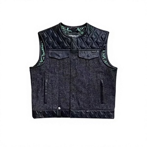 Chaleco de Cuero para Motocicleta Estilo Guruna Club, Chaqueta sin Mangas de Cuero Vacuno con Parches de Mezclilla para Hombre, Estilo Anarchy Biker, Guruna Z Industry All - Product Image 4