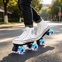 Patins à roulettes quad en toile pour adultes, roues lumineuses en PU, double rangée, quatre roues, chaussures de patinage récréatives d'extérieur