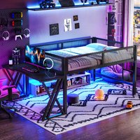 Lit superposé de jeu pleine grandeur pour écoliers avec bureau, pieds en X, lumières LED et station de charge, design moderne, ODM/OEM disponible