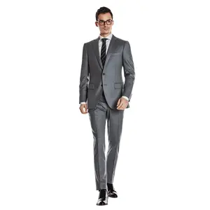 New Design High Grade Business Style Grey Coat Pant Formal Wear Plus Size 100% Wool Men 2 Pieces Suits