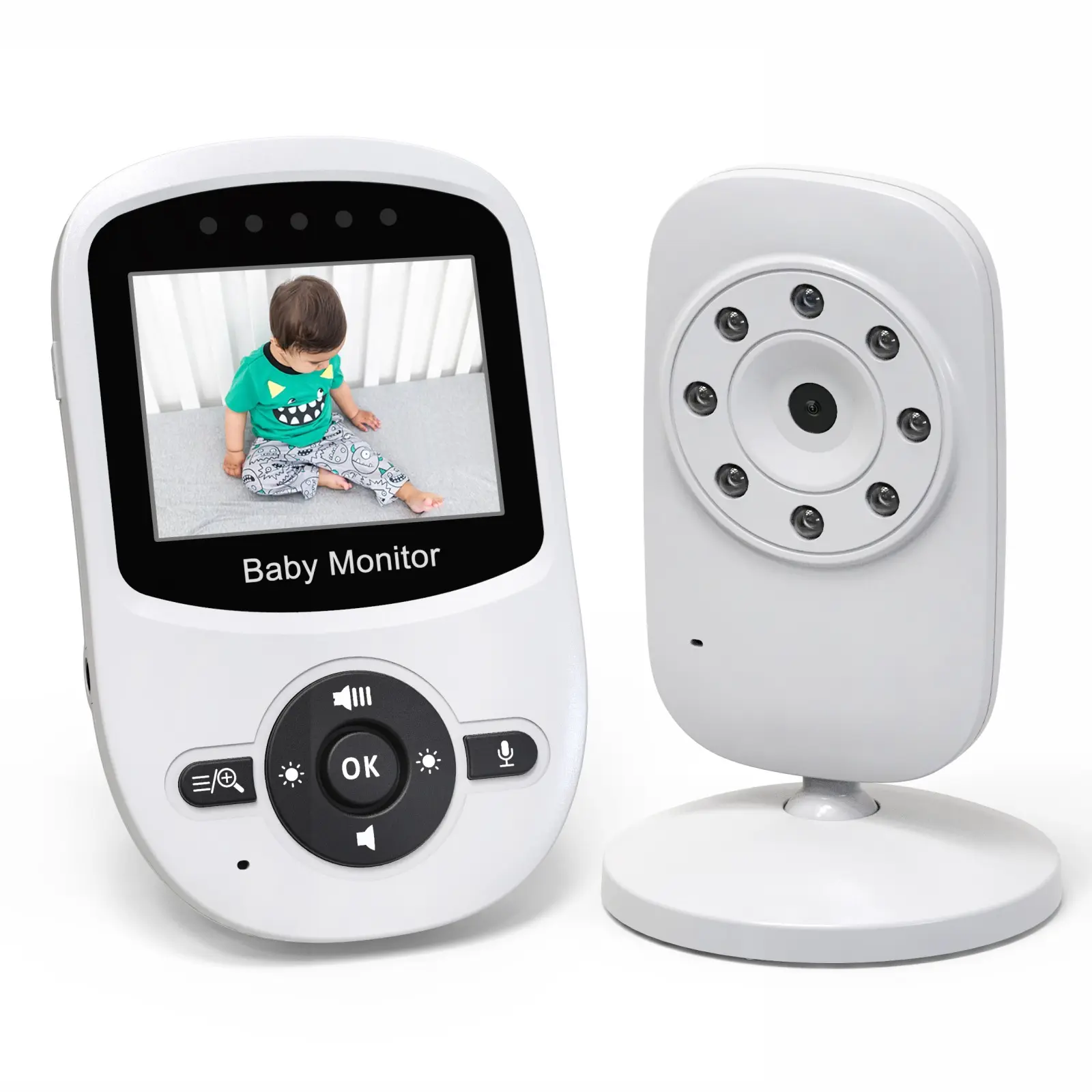 Auto Night Vision 2X Zoom ECO Mode Wireless AI Baby Monitor With Screen 2.4 Inch Rechargeable Baby Phone Camera Monitor Wireless