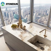 Dalles de comptoir décoratives en marbre Pandora de luxe StonSun avec LED pour la décoration intérieure des hôtels, cuisines et salles de bain